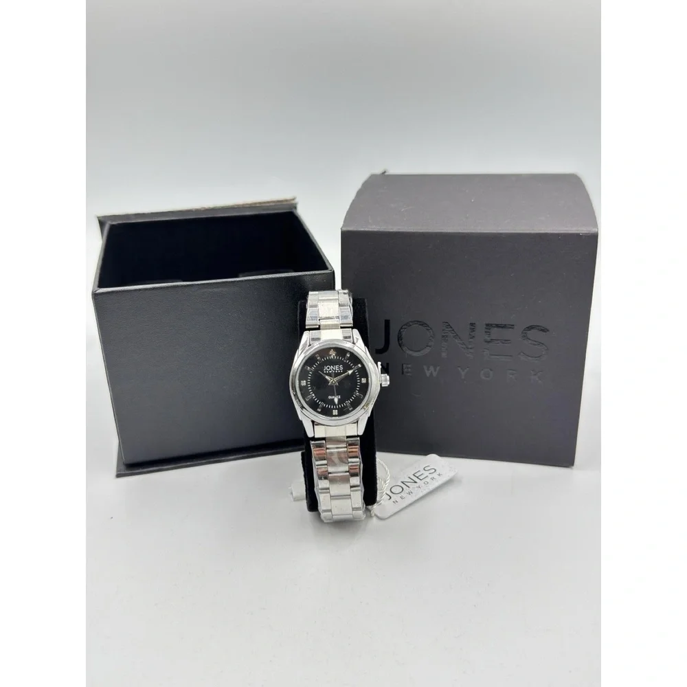 Jones New York Analog Wrist Watch Women 3ATM Silver Tone Black‎ Dial JNYW2419L